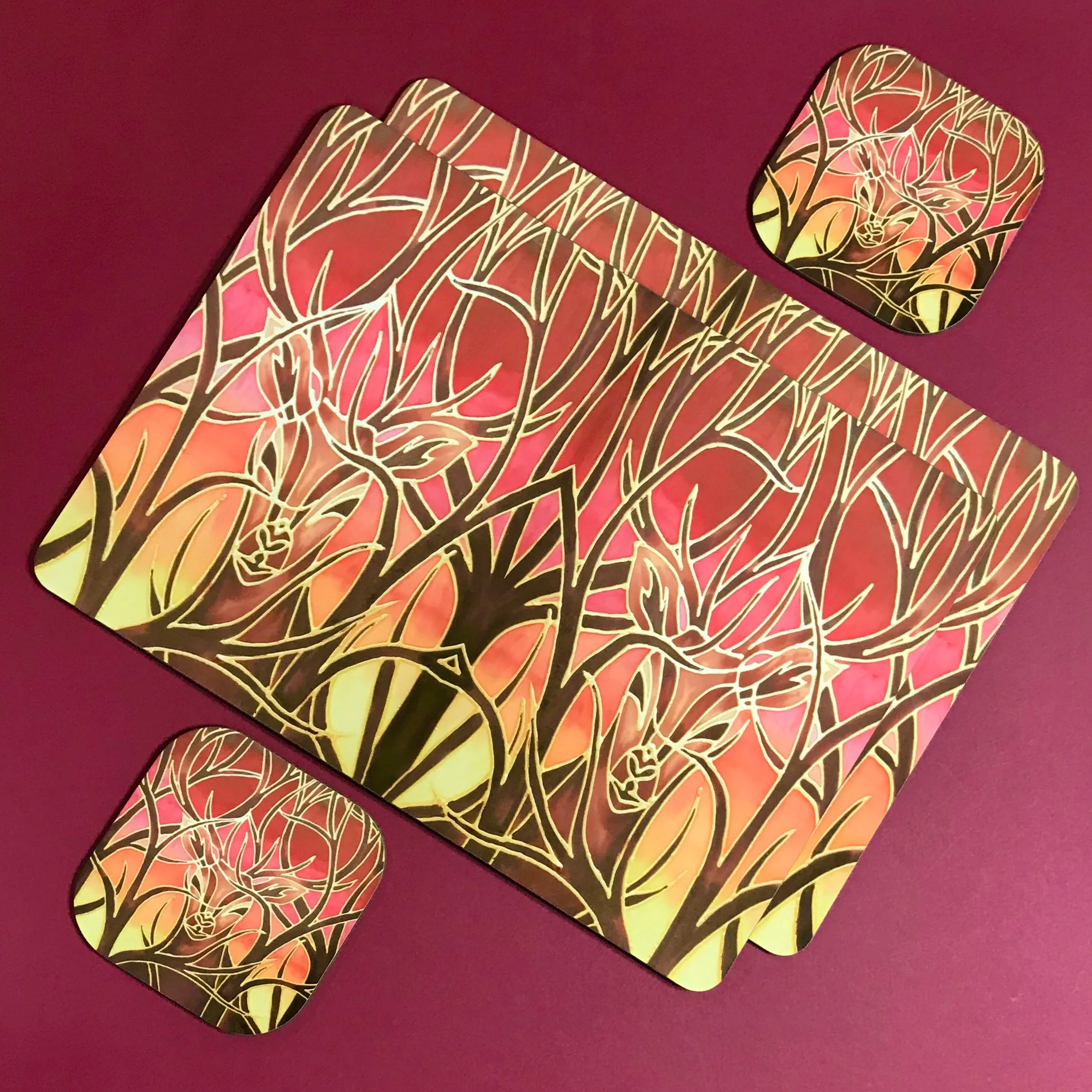 Red Stag Glass Chopping Board - Stag Trivet - Forest Pot Stand - Heat Proof Table Top Saver - Decorative Platter