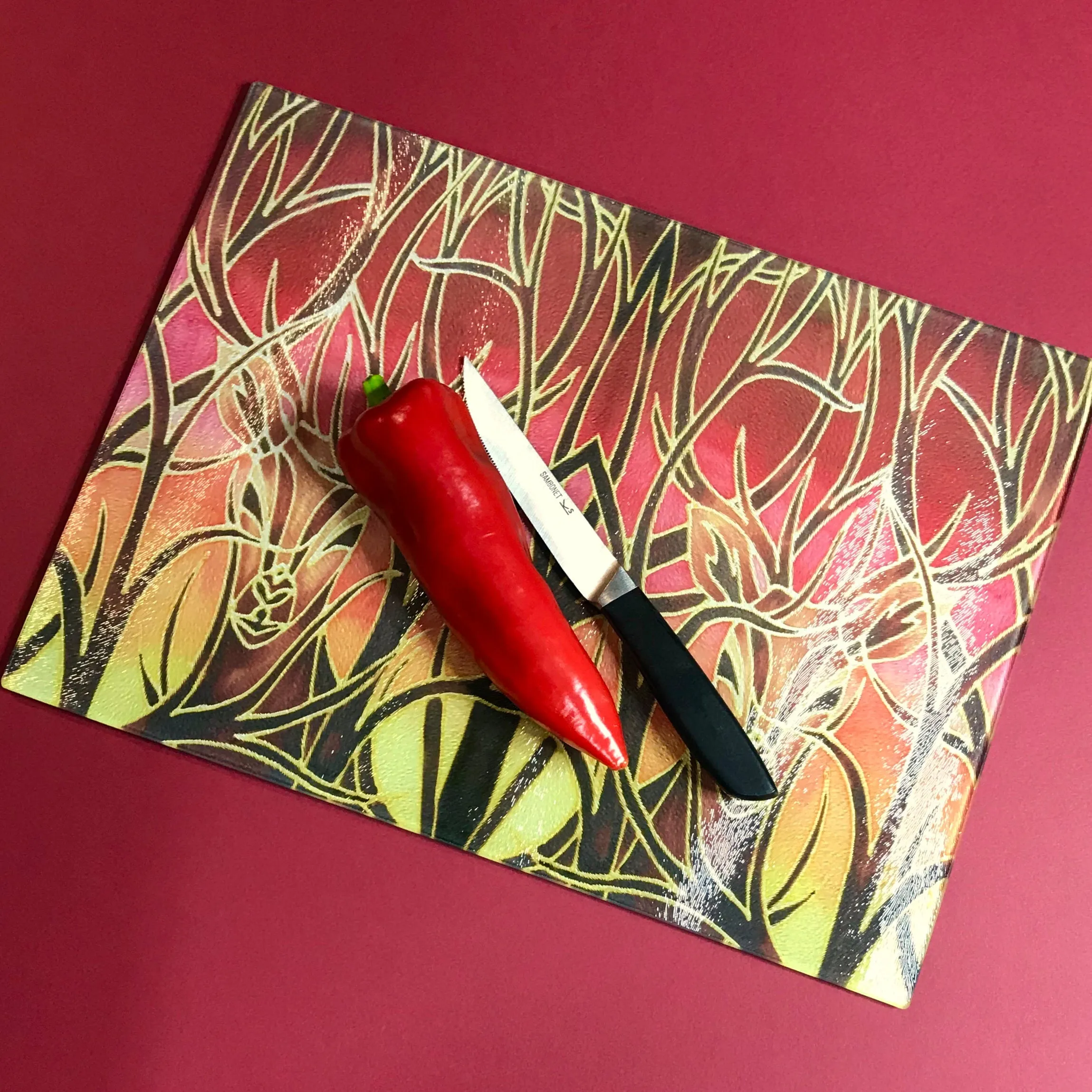 Red Stag Glass Chopping Board - Stag Trivet - Forest Pot Stand - Heat Proof Table Top Saver - Decorative Platter