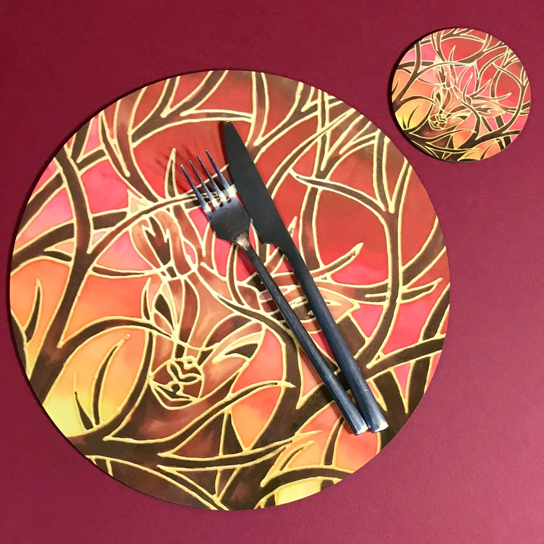 Red Stag Glass Chopping Board - Stag Trivet - Forest Pot Stand - Heat Proof Table Top Saver - Decorative Platter