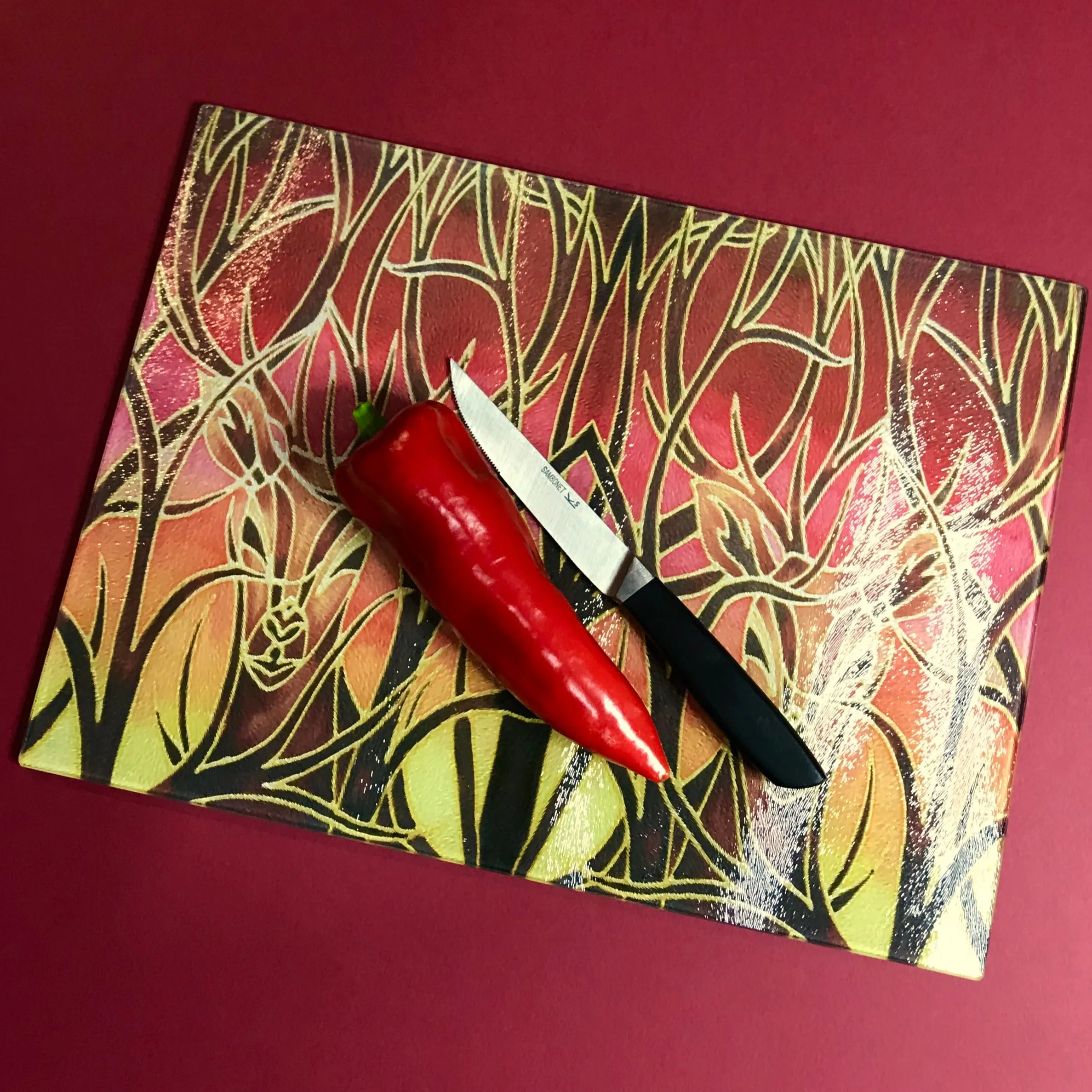 Red Stag Glass Chopping Board - Stag Trivet - Forest Pot Stand - Heat Proof Table Top Saver - Decorative Platter
