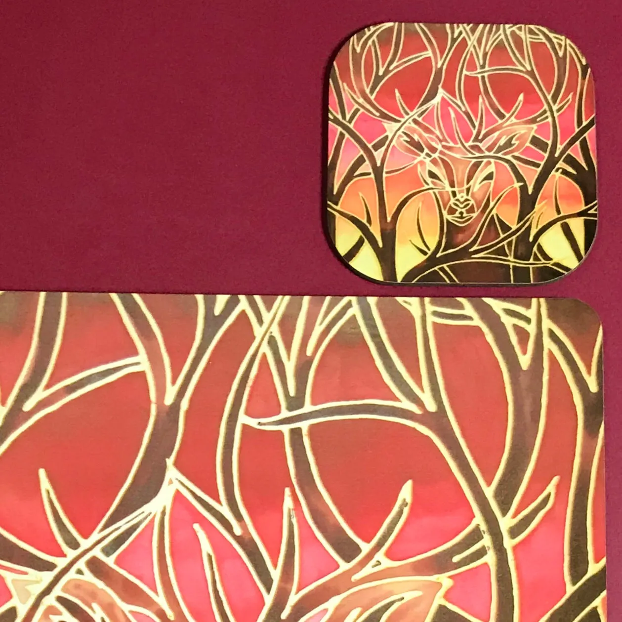 Red Stag Glass Chopping Board - Stag Trivet - Forest Pot Stand - Heat Proof Table Top Saver - Decorative Platter
