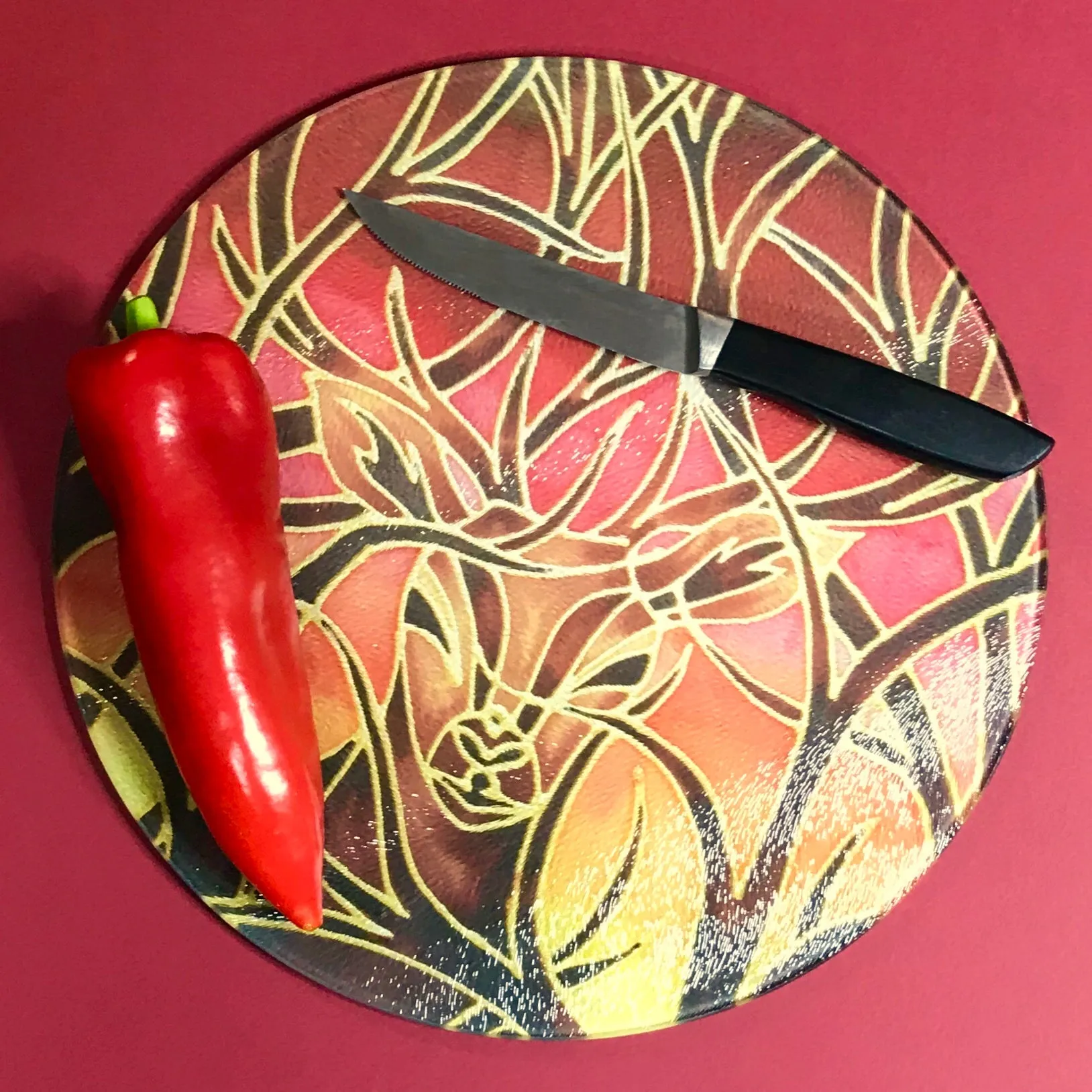Red Stag Glass Chopping Board - Stag Trivet - Forest Pot Stand - Heat Proof Table Top Saver - Decorative Platter
