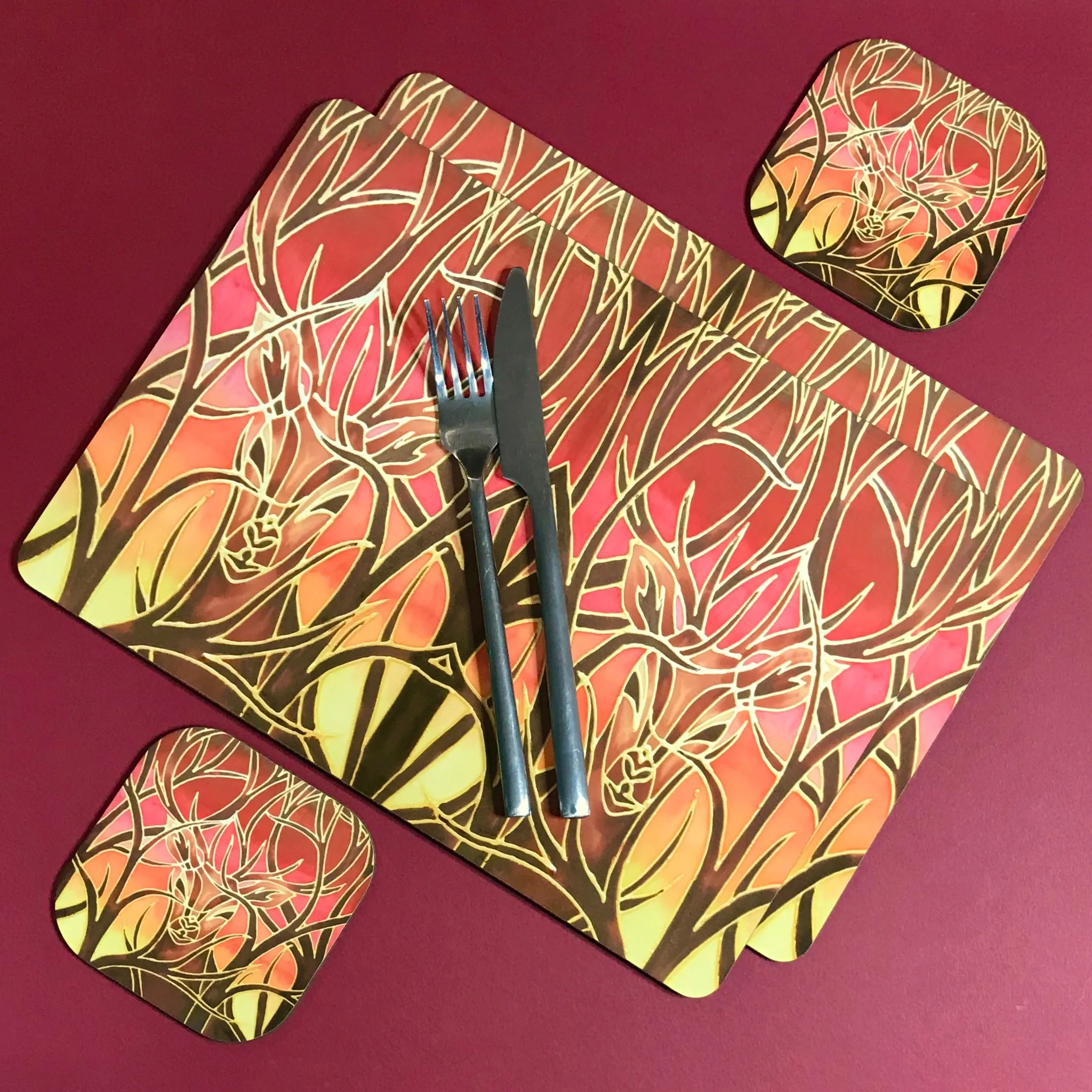 Red Stag Glass Chopping Board - Stag Trivet - Forest Pot Stand - Heat Proof Table Top Saver - Decorative Platter